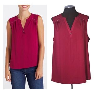 Fortune & Ivy – Brielle Mixed Media Sleeveless V-Neck Top – Extra Large XL